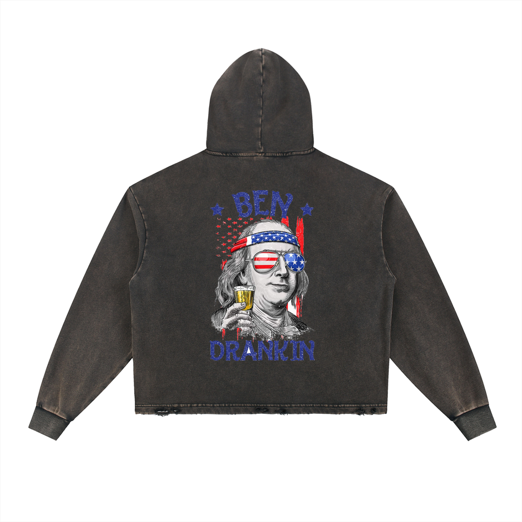 Vintage Washed Frayed-Hem Hoodie