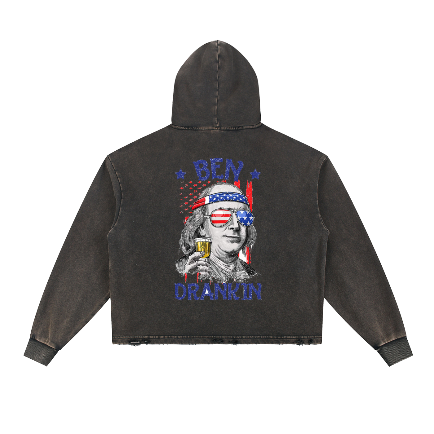 Vintage Washed Frayed-Hem Hoodie
